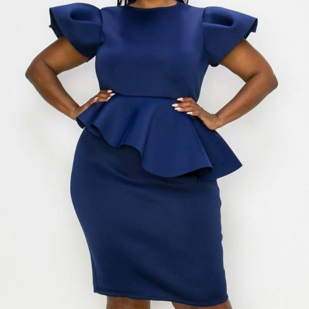 Navy Blue Scuba Peplum Dress